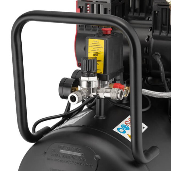 Компресор 50 л, 2x1.1 кВт, 220 В, 8aтм, 320 л/хвил, 1400 об/хв, малошумний, безмасляний, 4 циліндра -
                                                        Фото 6