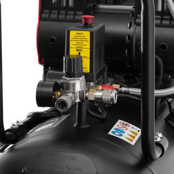 Компресор 100 л, 3х1.1 кВт, 220 В, 8aтм, 480 л/хвил, 1400 об/хв, малошумний, безмасляний, 6 циліндрів -
                                                        Фото 6