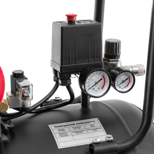 Компресор 100 л, 3х1.1 кВт, 220 В, 8aтм, 480 л/хвил, 1400 об/хв, малошумний, безмасляний, 6 циліндрів -
                                                        Фото 7