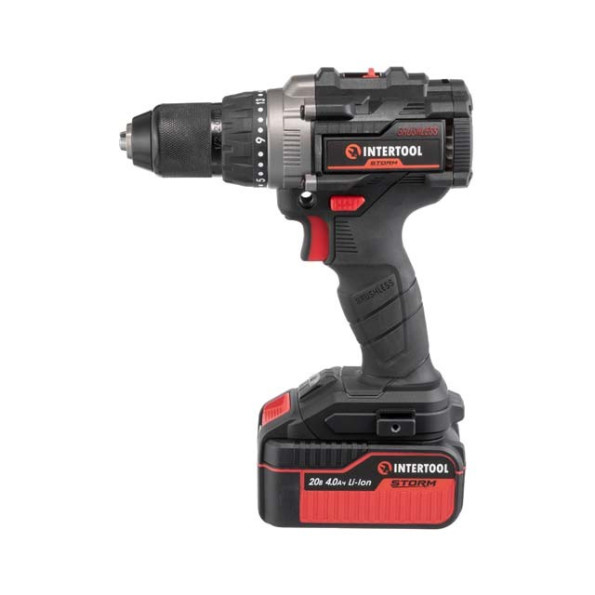 Дрель-шуруповерт аккумуляторная ударная с бесщеточным двигателем 20 В, 100 Нм, 0-410/0-1800 об/мин, 2-13 мм, Li-Ion, 4.0 Ач, ЗУ 4 А, кейс INTERTOOL WT-0361 -
                                                        Фото 3