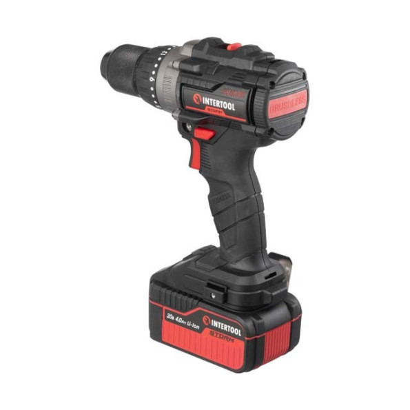 Дрель-шуруповерт аккумуляторная ударная с бесщеточным двигателем 20 В, 100 Нм, 0-410/0-1800 об/мин, 2-13 мм, Li-Ion, 4.0 Ач, ЗУ 4 А, кейс INTERTOOL WT-0361 -
                                                        Фото 4
