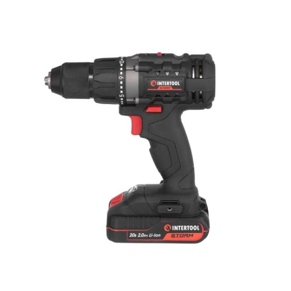 Дрель-шуруповерт аккумуляторная 20 В, 50 Нм, 0-450/0-1700 об/мин, 2-13 мм, Li-Ion, 2.0 Ач, ЗУ 2 А, кейс INTERTOOL WT-0351 -
                                                        Фото 2