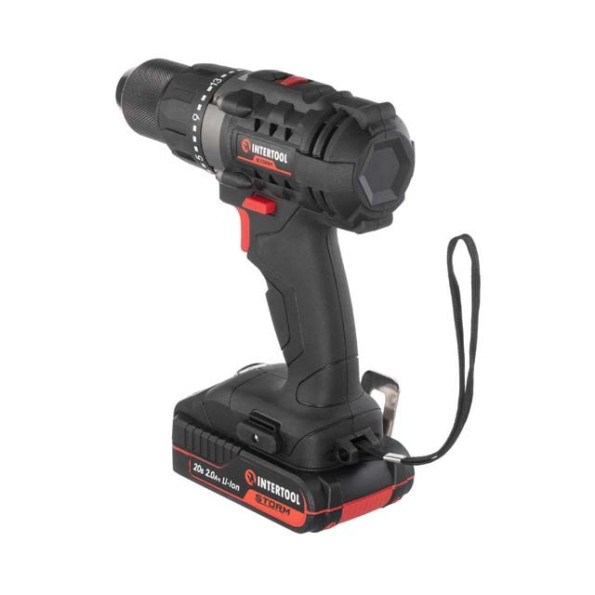 Дрель-шуруповерт аккумуляторная 20 В, 50 Нм, 0-450/0-1700 об/мин, 2-13 мм, Li-Ion, 2.0 Ач, ЗУ 2 А, кейс INTERTOOL WT-0351 -
                                                        Фото 3
