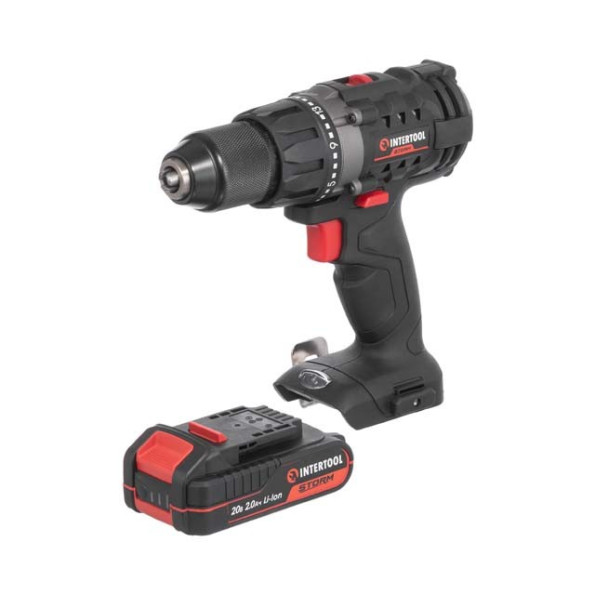 Дрель-шуруповерт аккумуляторная 20 В, 50 Нм, 0-450/0-1700 об/мин, 2-13 мм, Li-Ion, 2.0 Ач, ЗУ 2 А, кейс INTERTOOL WT-0351 -
                                                        Фото 5