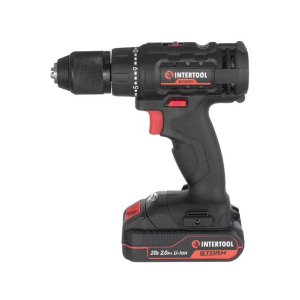 Дрель-шуруповерт аккумуляторная 20 В, 35 Nm, 0-450/0-1500 об/мин, 2-13 мм, Li-Ion, 2.0 Ач, ЗУ 2 А, кейс INTERTOOL WT-0350 -
                                                        Фото 2