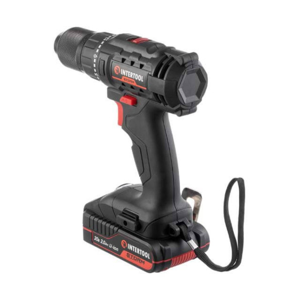 Дрель-шуруповерт аккумуляторная 20 В, 35 Nm, 0-450/0-1500 об/мин, 2-13 мм, Li-Ion, 2.0 Ач, ЗУ 2 А, кейс INTERTOOL WT-0350 -
                                                        Фото 3