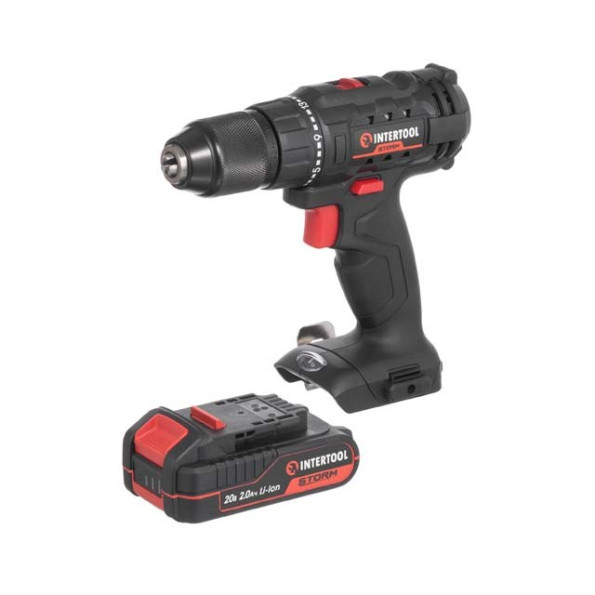 Дрель-шуруповерт аккумуляторная 20 В, 35 Nm, 0-450/0-1500 об/мин, 2-13 мм, Li-Ion, 2.0 Ач, ЗУ 2 А, кейс INTERTOOL WT-0350 -
                                                        Фото 5