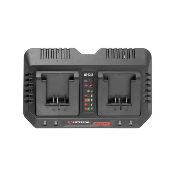 Устройство зарядное для аккумуляторов Li-ion 20 В, ток заряда 4.0+4.0 А, два теминала зарядки INTERTOOL WT-0346 -
                                                        Фото 2