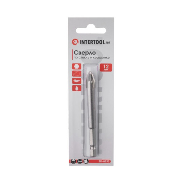 Сверло по стеклу и керамике 12 мм HEX 1/4'' (6.35 mm) INTERTOOL SD-0292 -
                                                        Фото 4