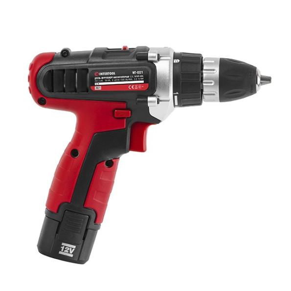 Дрель-шуруповерт аккумуляторная, Li-Ion 12 В, 18 Nm, 1.3 Ач, 2 скорости, 0-400/0-1500 об/мин, 2 аккумулятора, 1 час зарядка INTERTOOL WT-0321 -
                                                        Фото 5