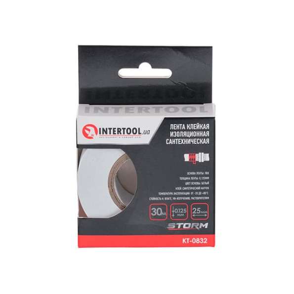 Лента клейкая изоляционная сантехническая, 25 мм * 30 м * 0,125 мм, Storm INTERTOOL KT-0832 -
                                                        Фото 4