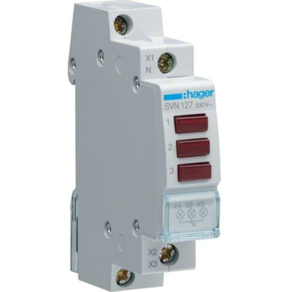Індикатор тройной LED, 230B, 3 красных, 1м Hager