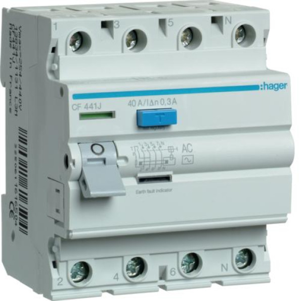 ПЗВ 4х40 А, 300mA, АС, 4м Hager ПЗВ 4х40 А, 300mA, АС, 4м Hager