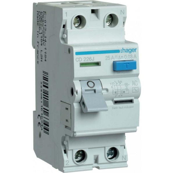 ПЗВ 2х25 А, 30mA, АС, 2м Hager ПЗВ 2х25 А, 30mA, АС, 2м Hager