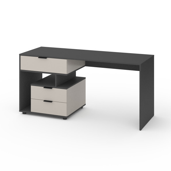 Стіл з 3 висувними ящиками зліва 160х60х76 см Антрацит-Кашемір
