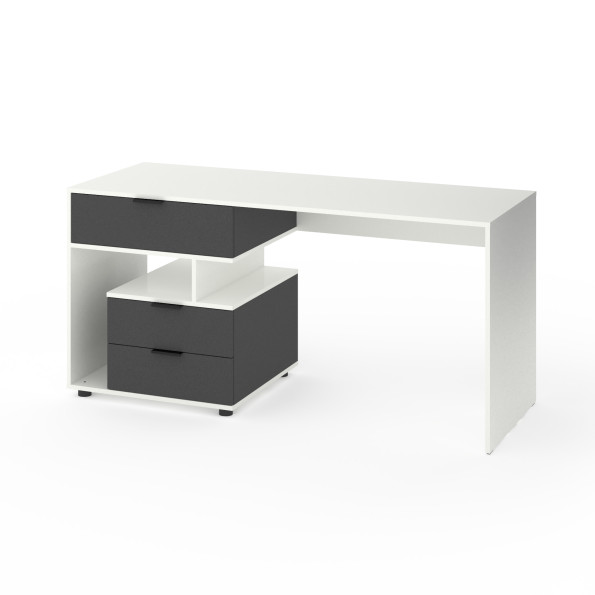 Стіл з 3 висувними ящиками зліва 160х60х76 см Білий-Антрацит
