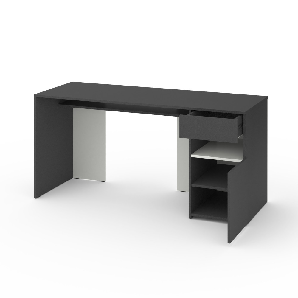 Стіл з тумбою праворуч 160х60х76 см Антрацит-Білий - Фото 2