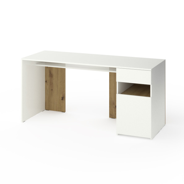 Стіл з тумбою праворуч 160х60х76 см Білий-Дуб Артизан