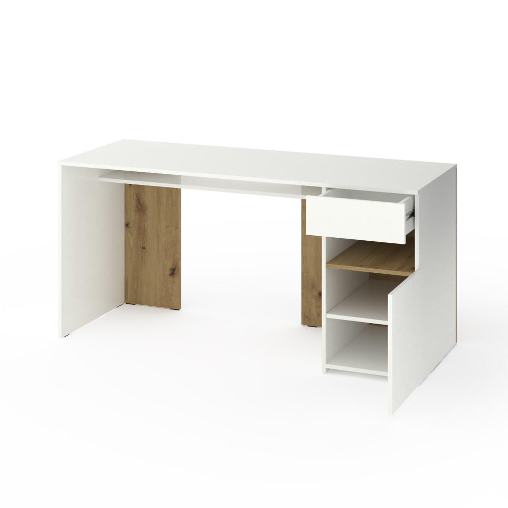 Стіл з тумбою праворуч 160х60х76 см Білий-Дуб Артизан - Фото 2