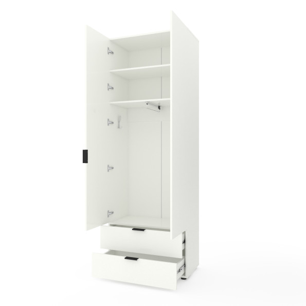 Шкаф для одежды с выдвижными полками и штангой Белый -
                                                        Фото 2