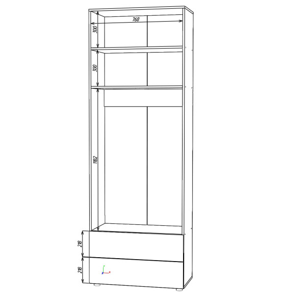 Шкаф для одежды с выдвижными полками и штангой Белый -
                                                        Фото 3