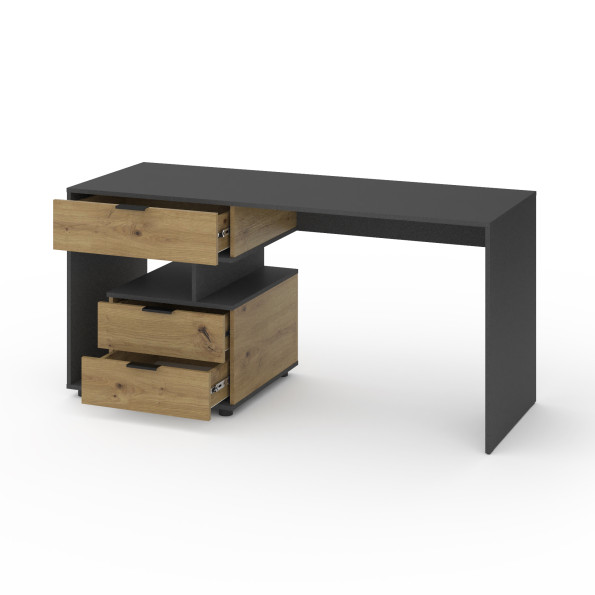 Стол с 3 выдвижными ящиками слева 160х60х76 см Антрацит-Дуб Артизан -
                                                        Фото 2