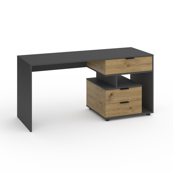 Стіл з 3 висувними ящиками праворуч 160х60х76 см Антрацит-Дуб Артизан