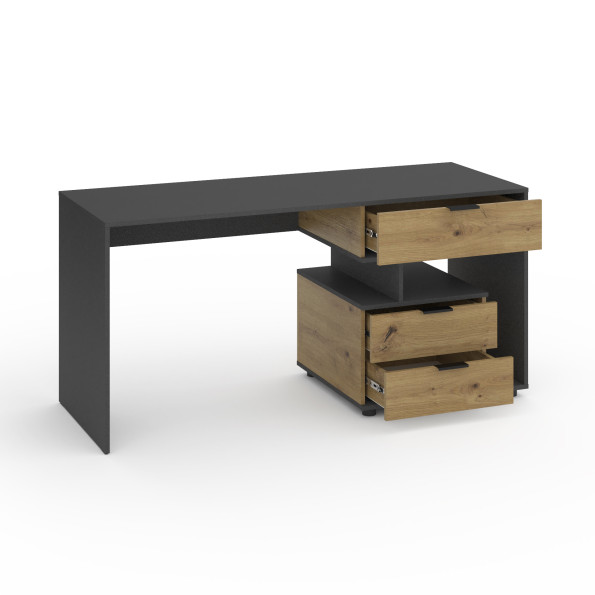 Стіл з 3 висувними ящиками праворуч 160х60х76 см Антрацит-Дуб Артизан -
                                                        Фото 2