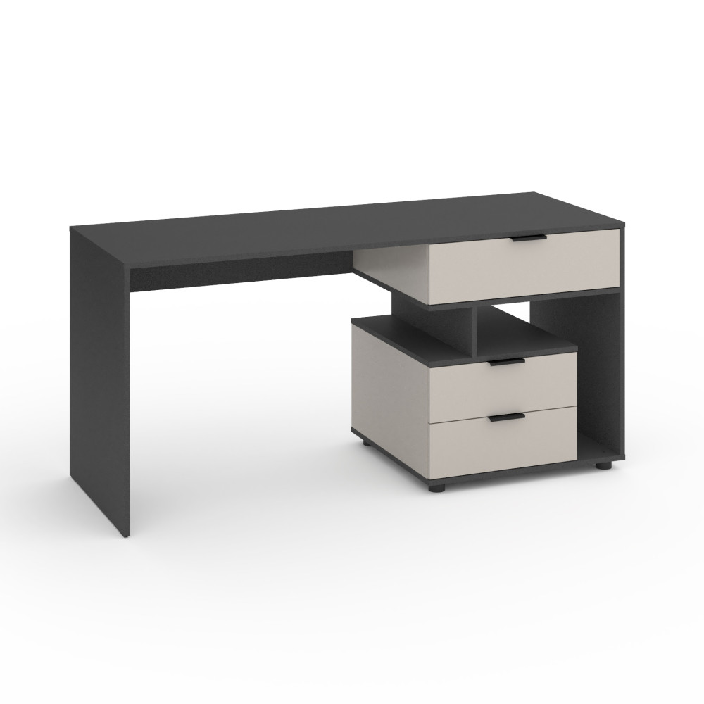 Стіл з 3 висувними ящиками праворуч 160х60х76 см Антрацит-Кашемір - Фото 1