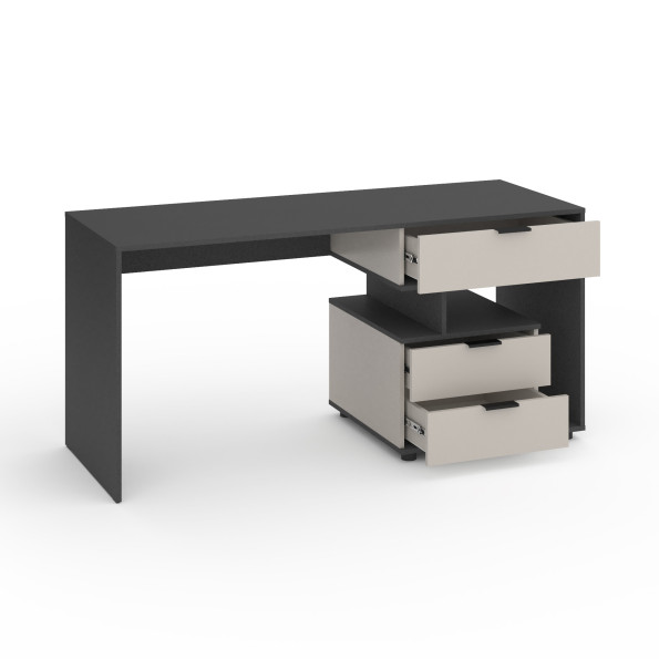 Стіл з 3 висувними ящиками праворуч 160х60х76 см Антрацит-Кашемір -
                                                        Фото 2