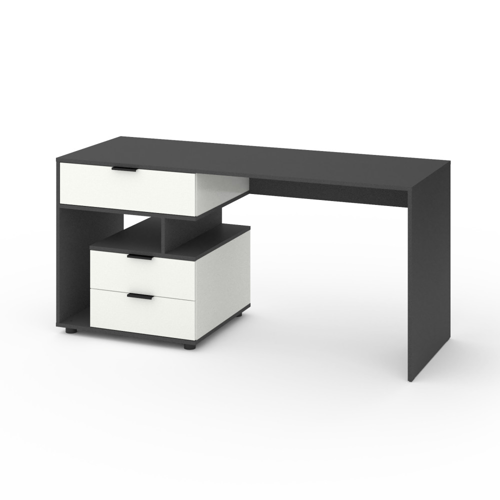 Стіл з 3 висувними ящиками зліва 160х60х76 см Антрацит-Білий - Фото 1