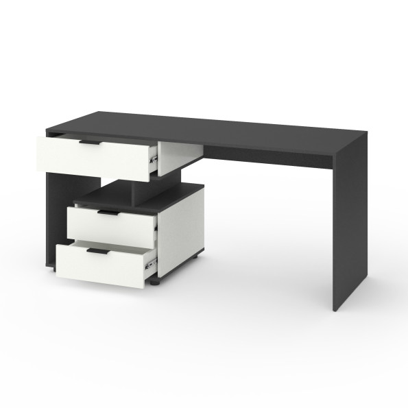 Стіл з 3 висувними ящиками зліва 160х60х76 см Антрацит-Білий -
                                                        Фото 2