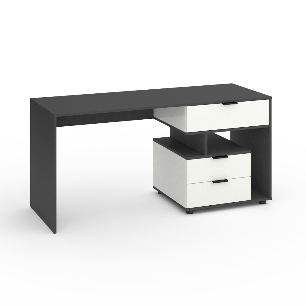 Стіл з 3 висувними ящиками праворуч 160х60х76 см Антрацит-Білий - Фото 1