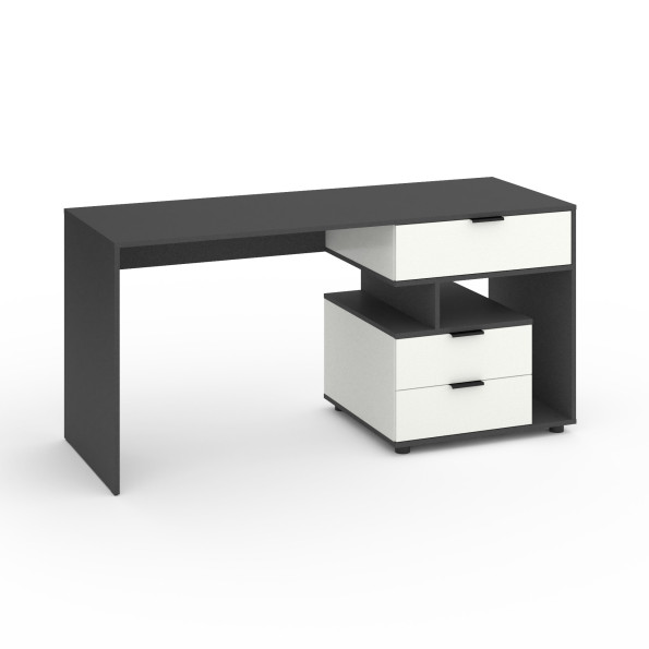 Стіл з 3 висувними ящиками праворуч 160х60х76 см Антрацит-Білий