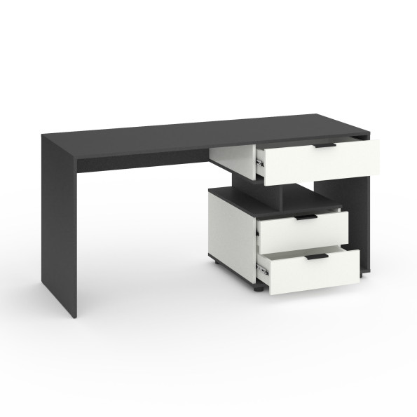Стіл з 3 висувними ящиками праворуч 160х60х76 см Антрацит-Білий -
                                                        Фото 2
