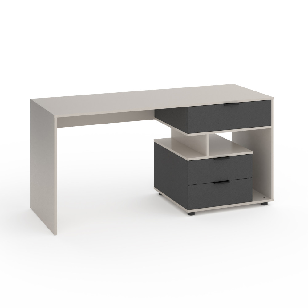 Стіл з 3 висувними ящиками праворуч 160х60х76 см Кашемір-Антрацит - Фото 1