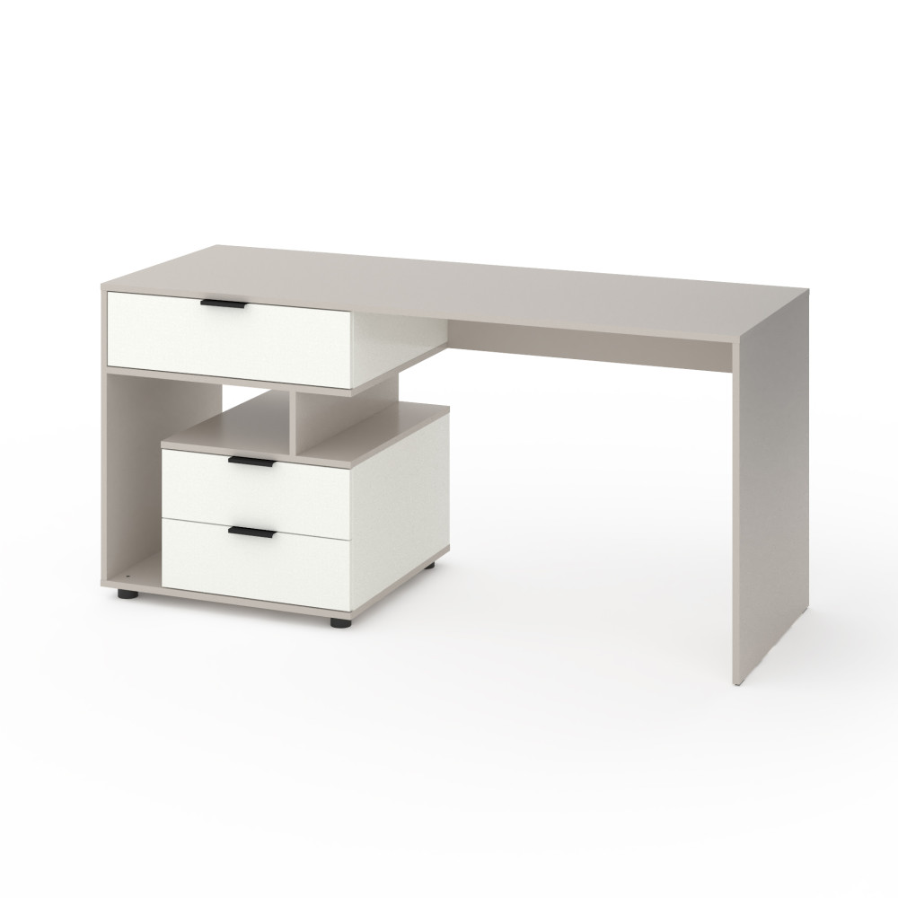 Стіл з 3 висувними ящиками зліва 160х60х76 см Кашемір-Білий - Фото 1