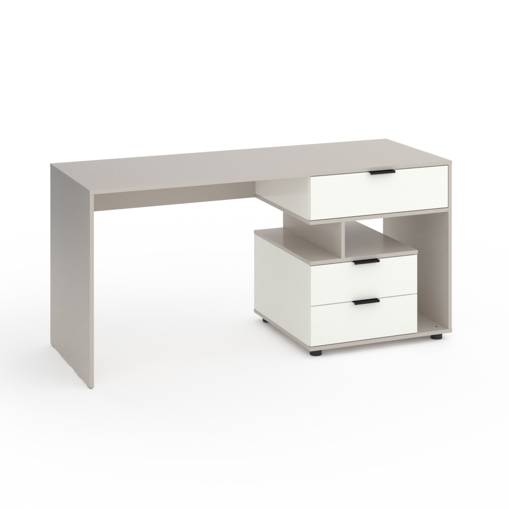 Стіл з 3 висувними ящиками праворуч 160х60х76 см Кашемір-Білий - Фото 1