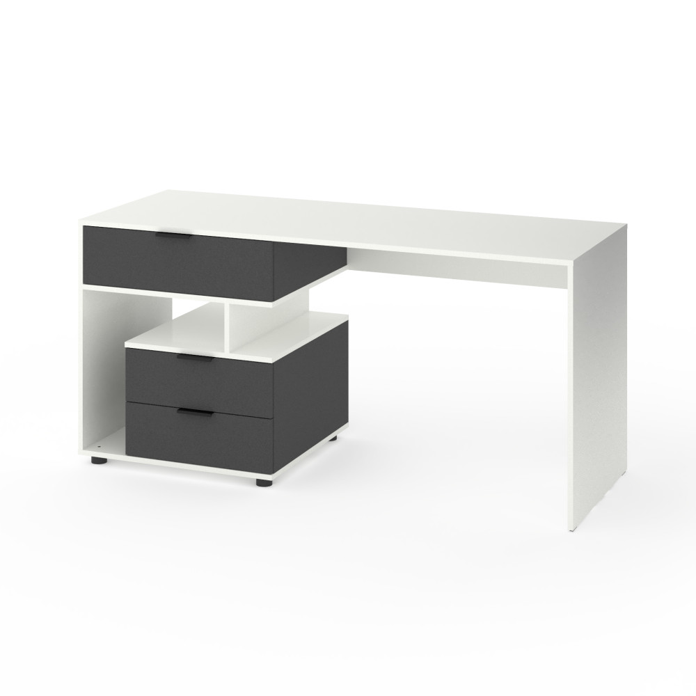 Стіл з 3 висувними ящиками зліва 160х60х76 см Білий-Антрацит - Фото 1
