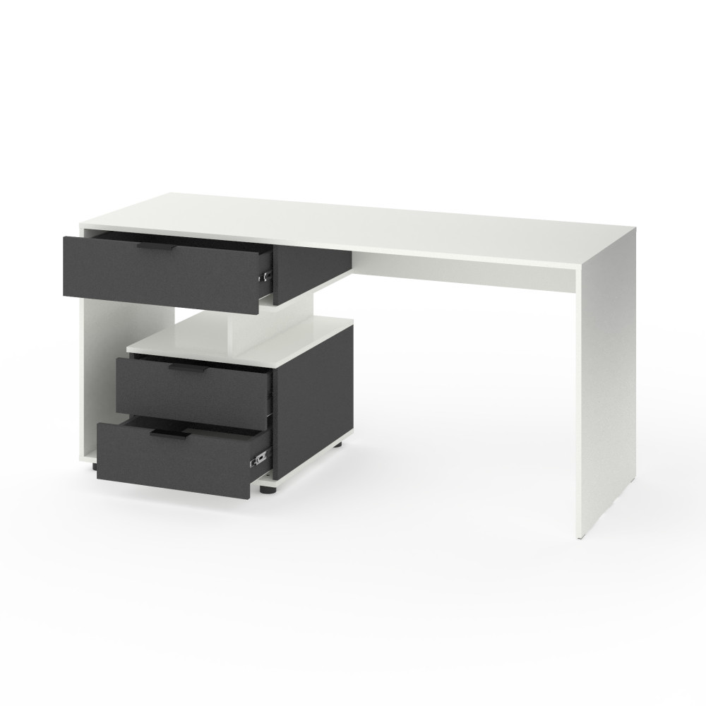 Стіл з 3 висувними ящиками зліва 160х60х76 см Білий-Антрацит - Фото 2