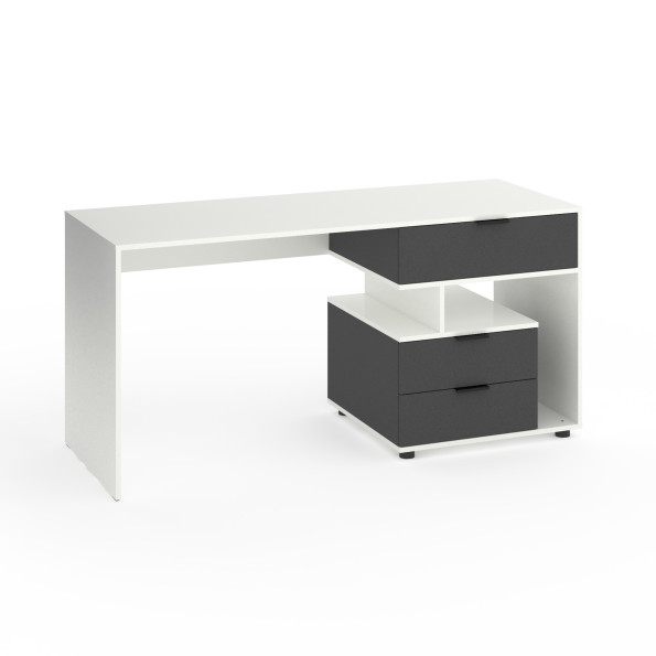 Стіл з 3 висувними ящиками праворуч 160х60х76 см Білий-Антрацит