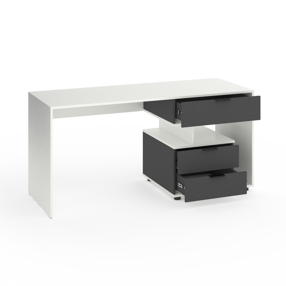 Стіл з 3 висувними ящиками праворуч 160х60х76 см Білий-Антрацит - Фото 2