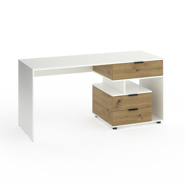 Стіл з 3 висувними ящиками праворуч 160х60х76 см Білий-Дуб Артизан