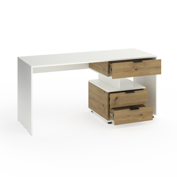 Стіл з 3 висувними ящиками праворуч 160х60х76 см Білий-Дуб Артизан -
                                                        Фото 2