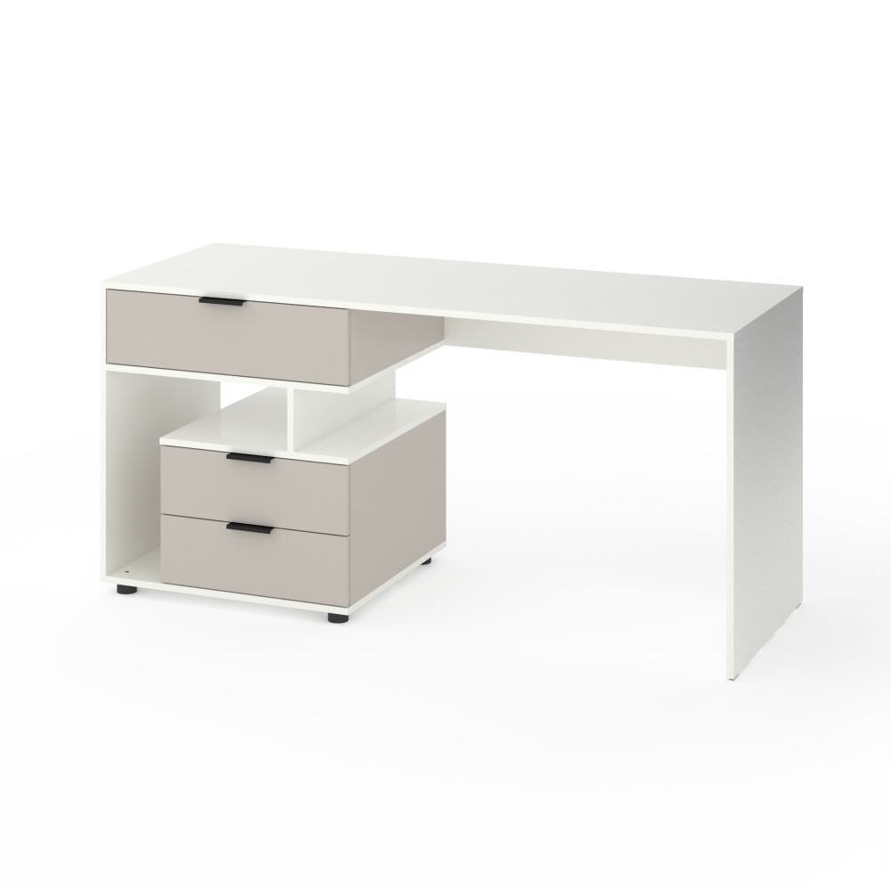 Стіл з 3 висувними ящиками зліва 160х60х76 см Білий-Кашемір - Фото 1