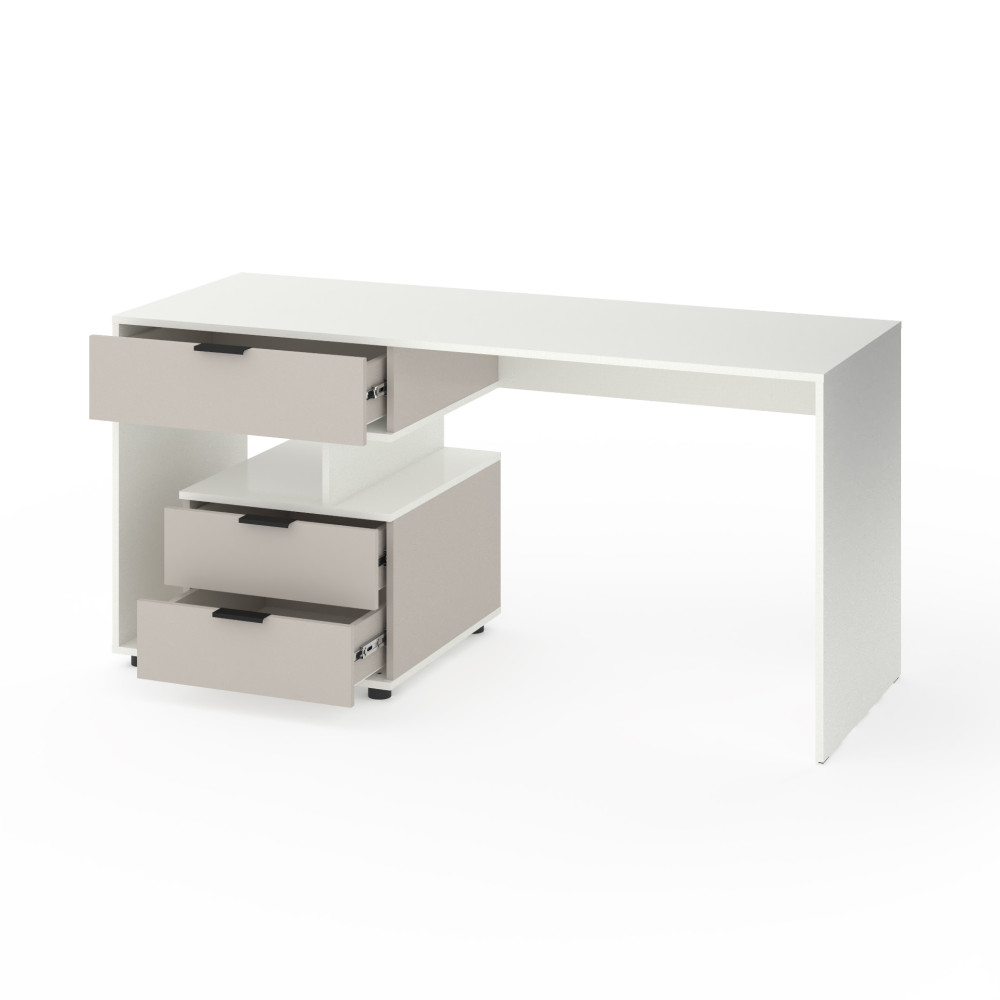 Стіл з 3 висувними ящиками зліва 160х60х76 см Білий-Кашемір - Фото 2