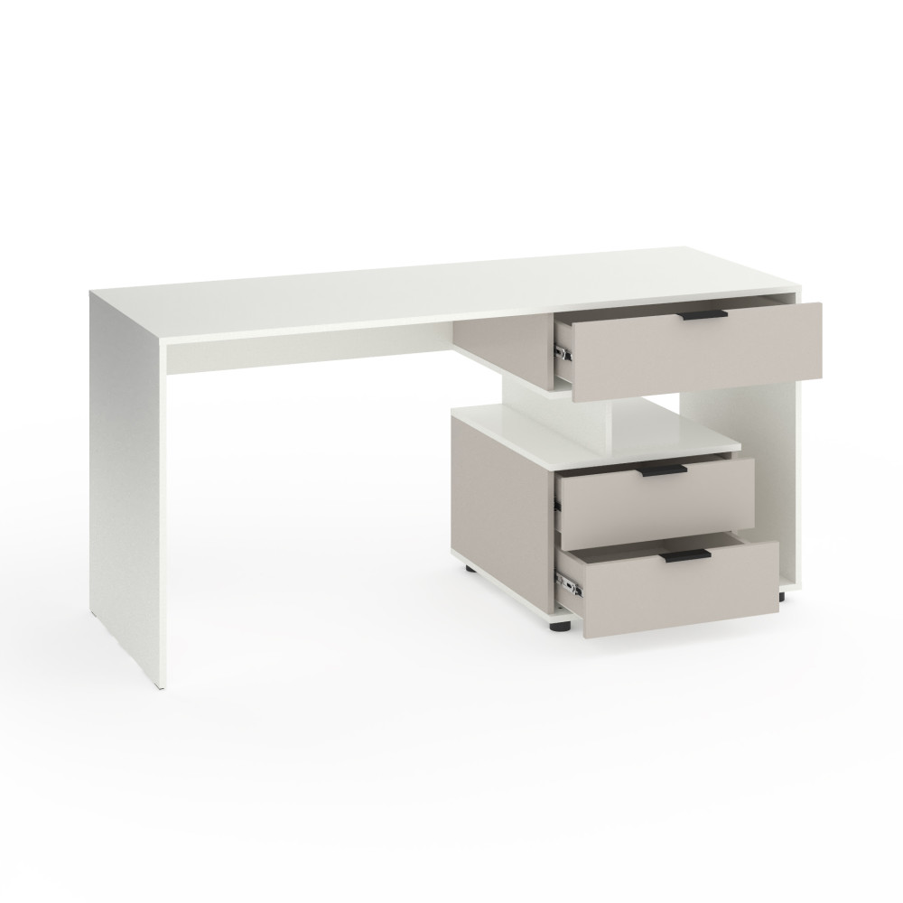 Стол с 3 выдвижными ящиками справа 160х60х76 см Белый-Кашемир - Фото 2