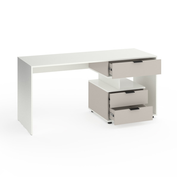 Стол с 3 выдвижными ящиками справа 160х60х76 см Белый-Кашемир -
                                                        Фото 2