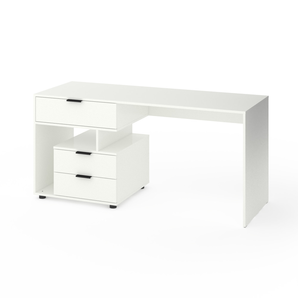 Стіл з 3 висувними ящиками зліва 160х60х76 см Білий - Фото 1