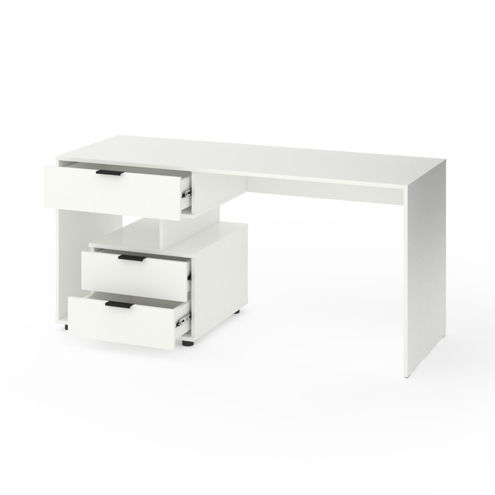 Стіл з 3 висувними ящиками зліва 160х60х76 см Білий - Фото 2